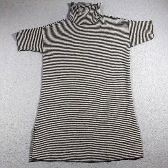 Eileen Fisher Sweater Dress Womens Medium Gray Striped Merino Wool Turtleneck - Picture 8 of 9